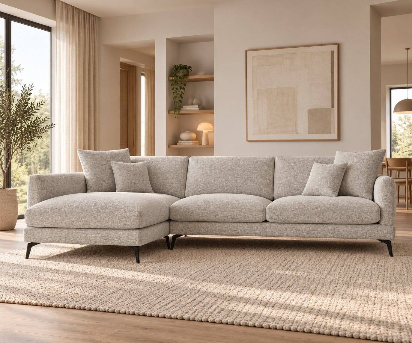 L-Design Dreisitzer Sofa in Hellgrau - Gozoa