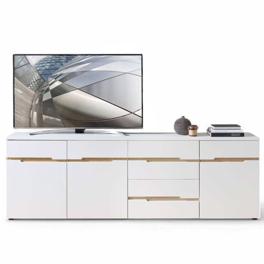 TV Kommode in Weiß und Eiche Optik - Anesto