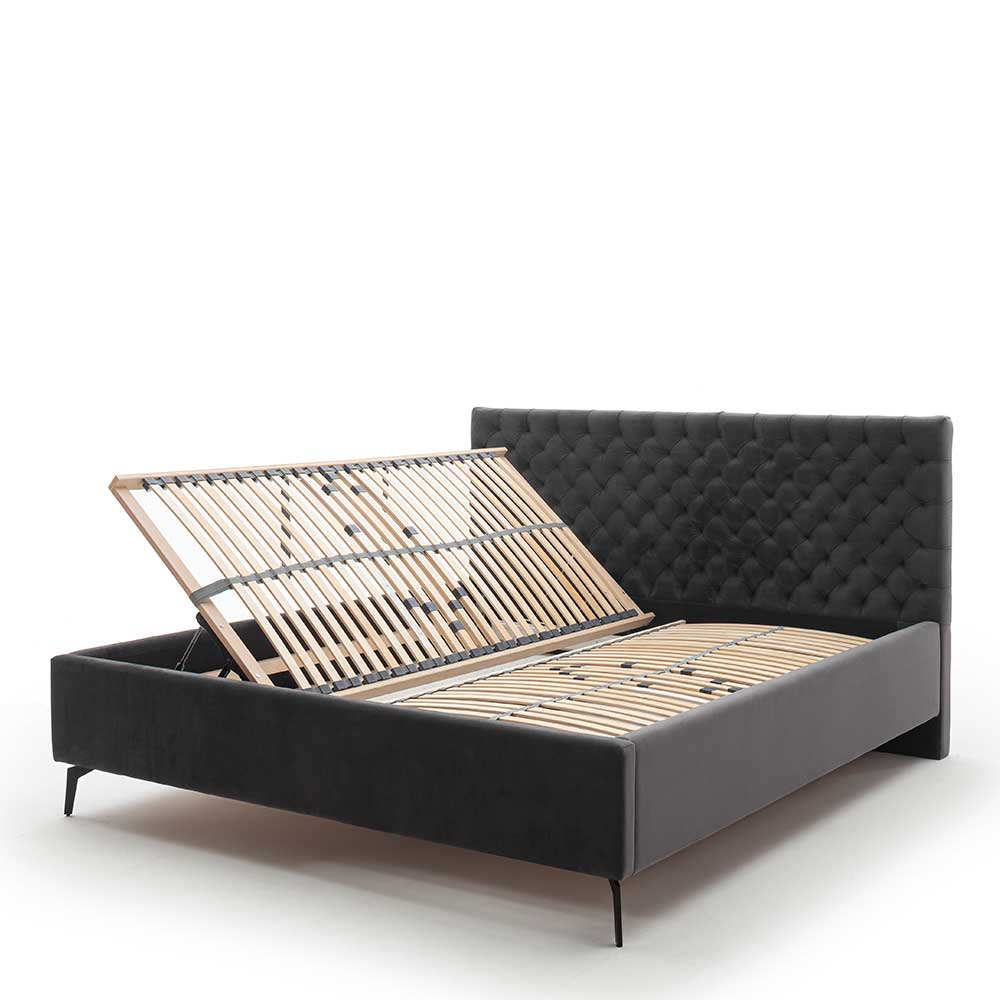 Chesterfield Samtbett in Anthrazit - Satos