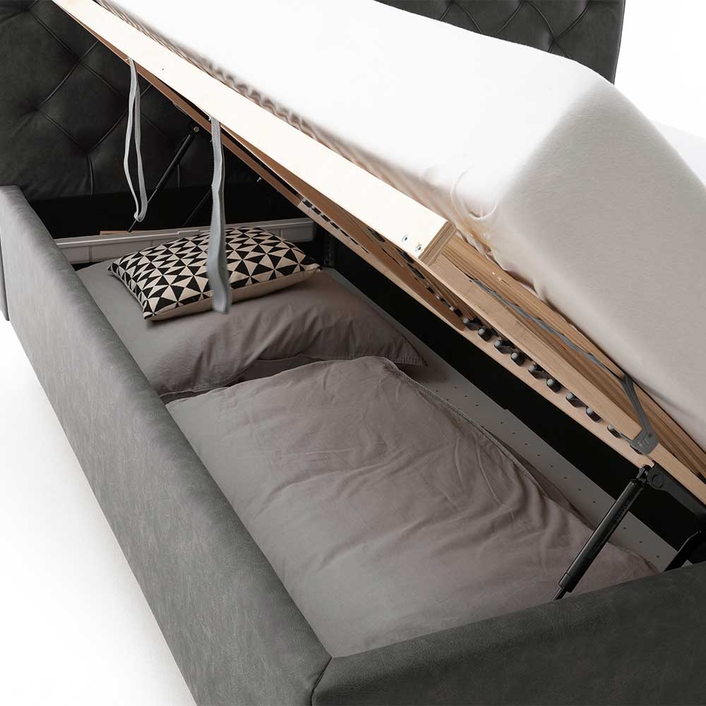Ehebett mit Bettkasten in Anthrazit - Globals