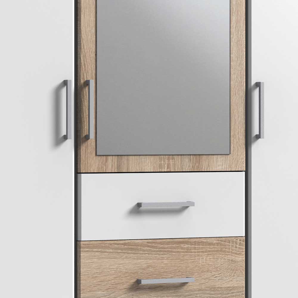 Kleiderschrank in Weiß mit Eiche Sägerau NB - Magdelan