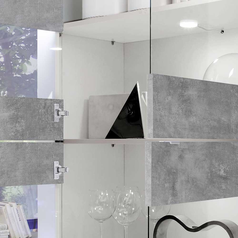 Wohnwand in Beton Optik & Weiß HG - Narandu (dreiteilig)