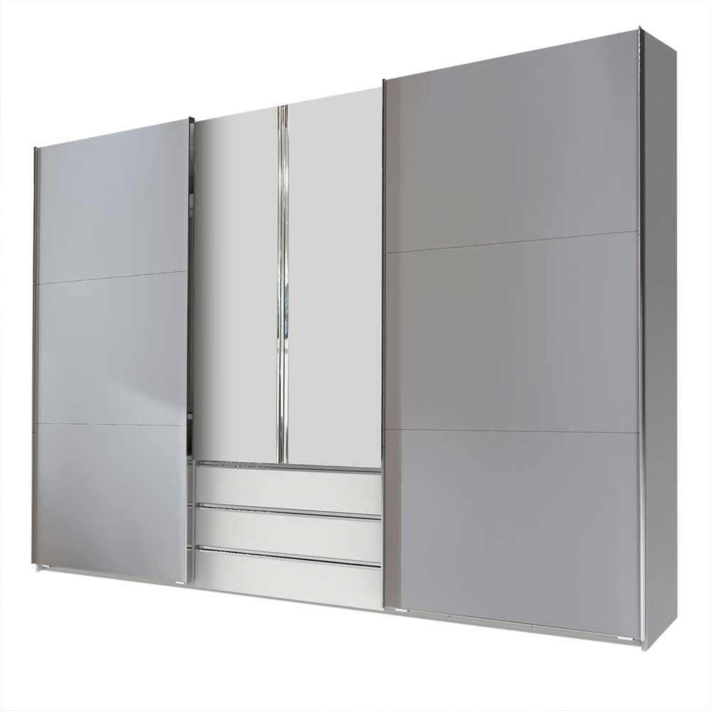 Moderner Kombi-Kleiderschrank in Weiß & Lichtgrau - Paisly