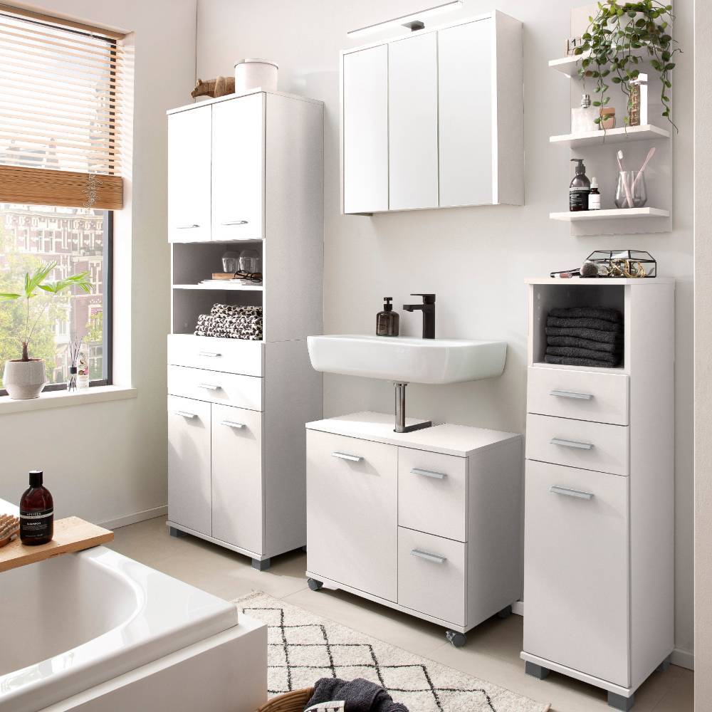 Mattweißer Badezimmer Hochschrank in modernem Badambiente – Hectoss
