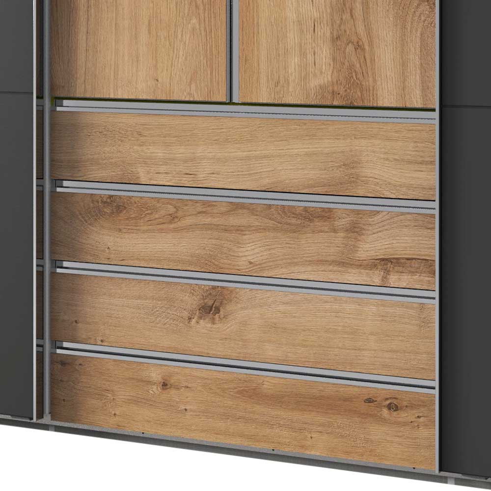 300 cm Schlafzimmerschrank in Dunkelgrau & Holzoptik - Bafata