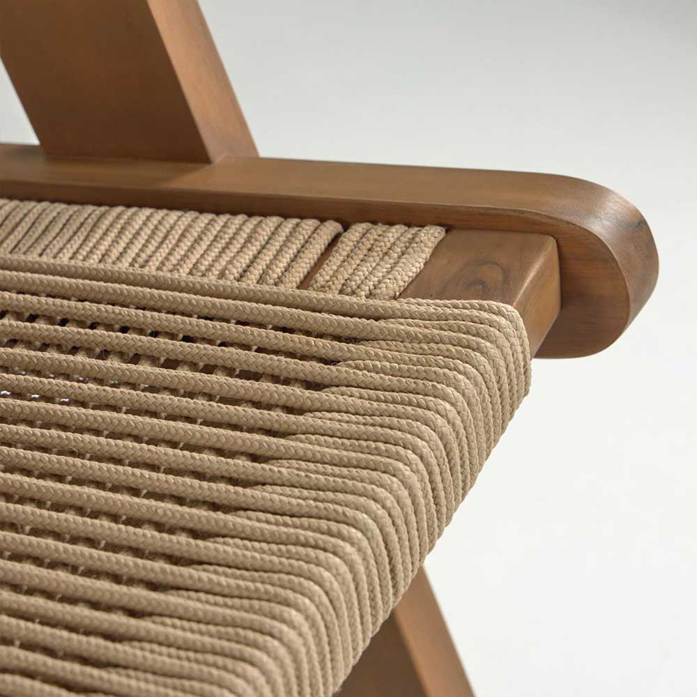 Holz Sessel mit Kordel Geflecht in Beige - Rave