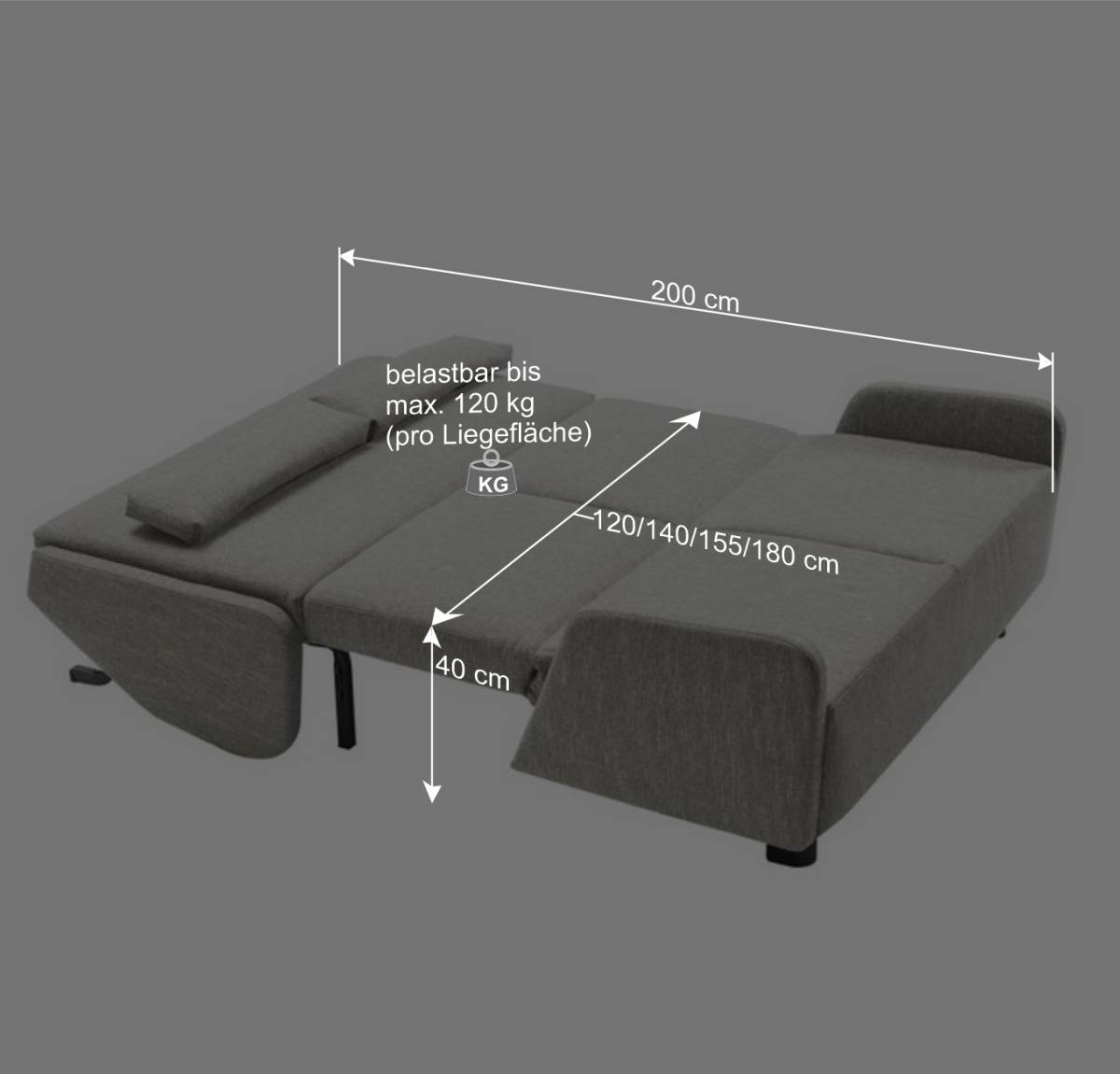 Dunkelgraue Schlafcouch als Längsschläfer - Osicria