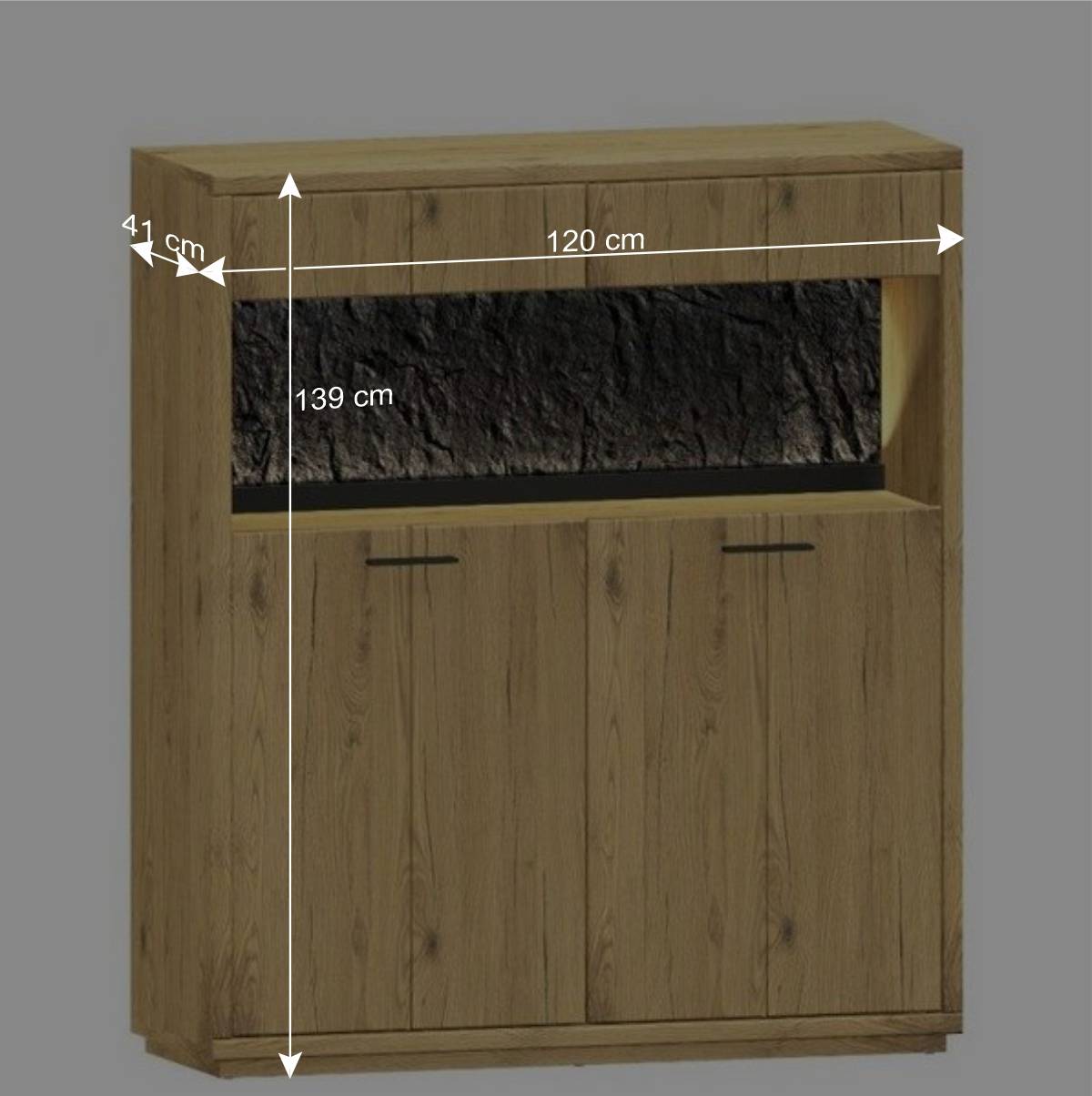 Highboard Vitrine aus Wildeiche Massivholz - Friburgo