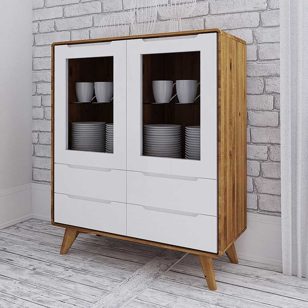 90x109x40 Highboard mit Glas Türen & 4 Schubladen - Diesta