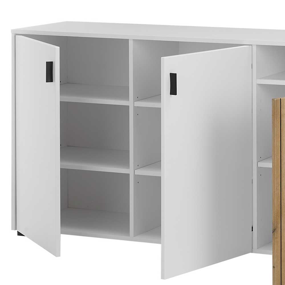 Inneneinteilung des Sideboards mit zwei offenen Schranktüren und Ablagefächern – Nenaloro