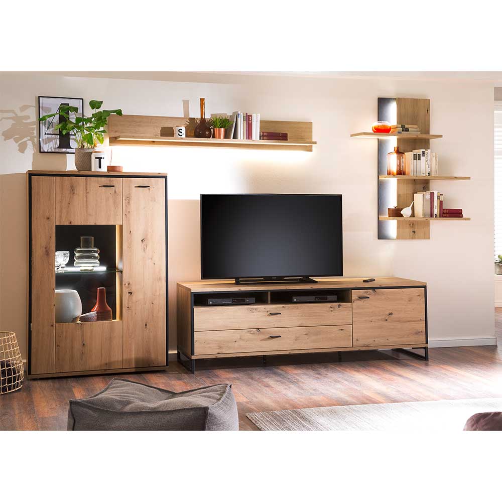 TV Anbauwand in Eicheoptik - Nikdus (vierteilig)