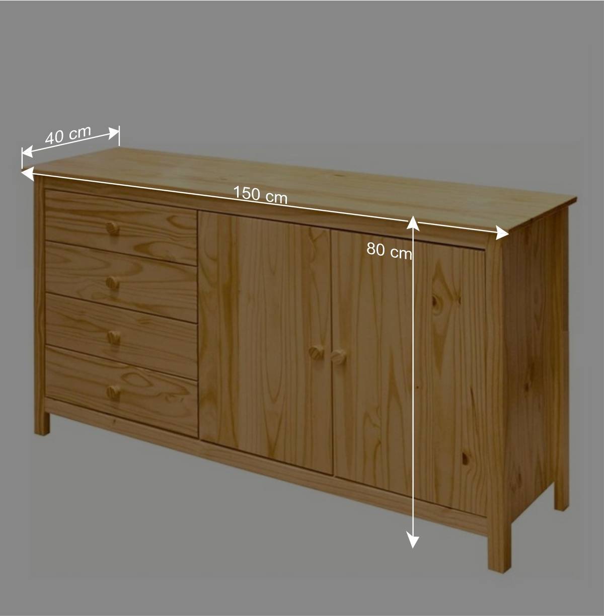 150x80x40 Holz Kombikommode aus Kiefer - Kascanu
