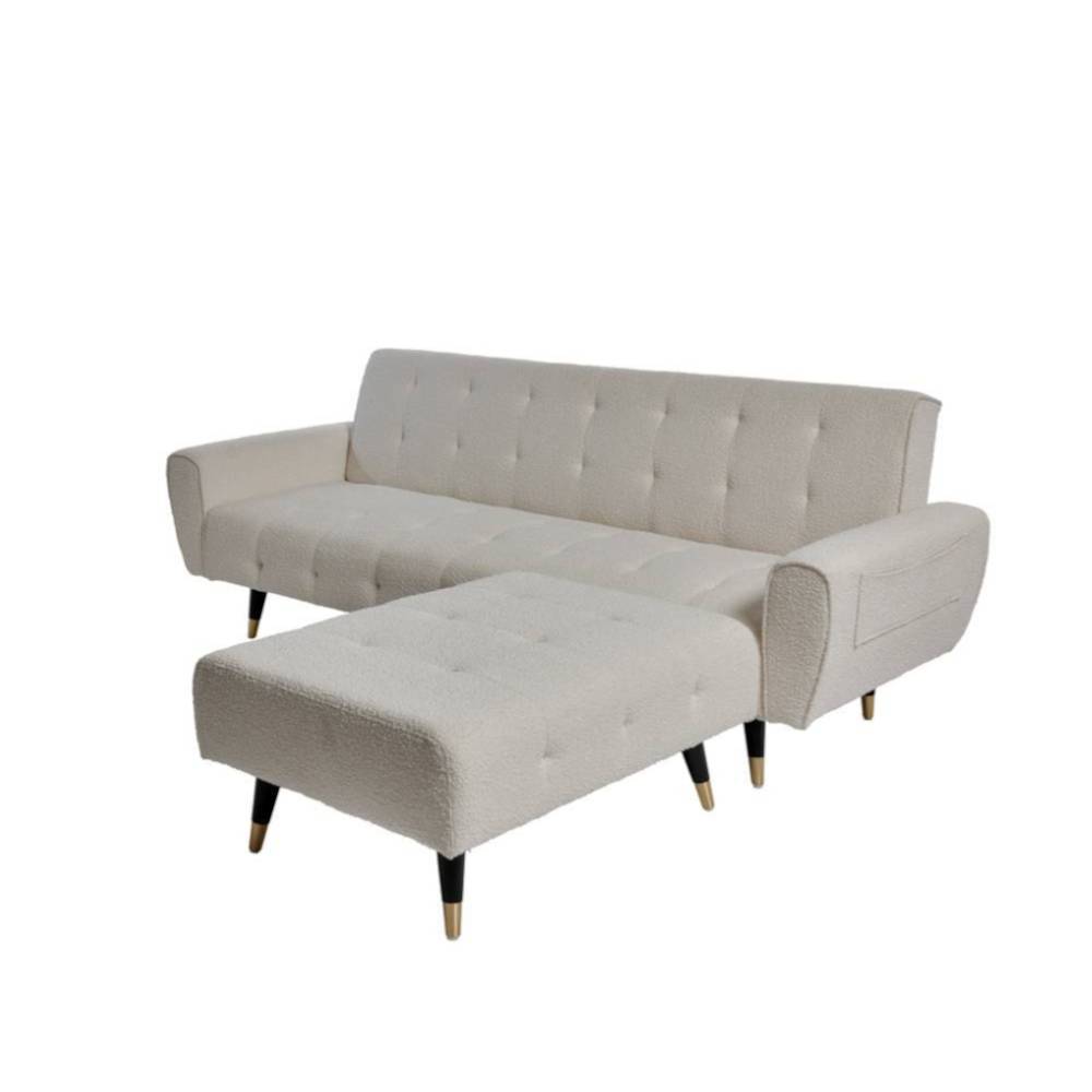 Couch und Hocker Set in Offwhite - Omegon (zweiteilig)