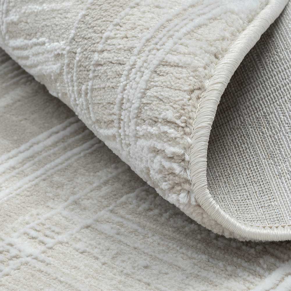 Runder Kurzflor Teppich in Creme und Beige - Miaoli