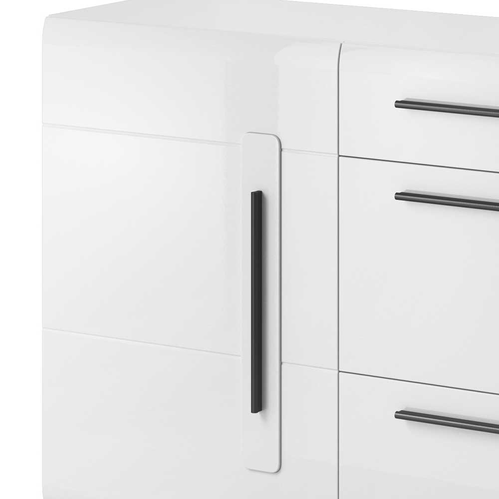 Moderne hochglanz Kommode mit geschlossener Tür und drei Schubladen, elegante schwarze Griffe – Baranoma