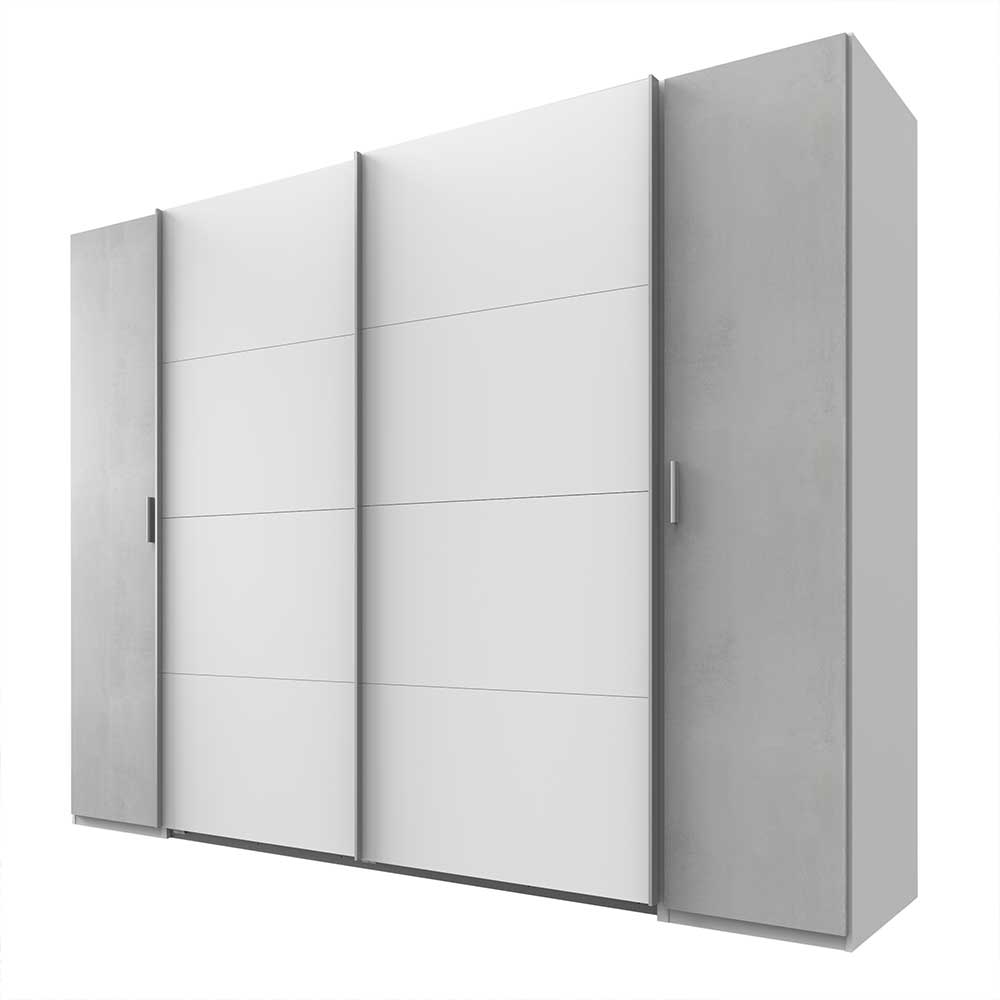 Kleiderschrank in Weiß & Lichtgrau Beton Optik - Viganno