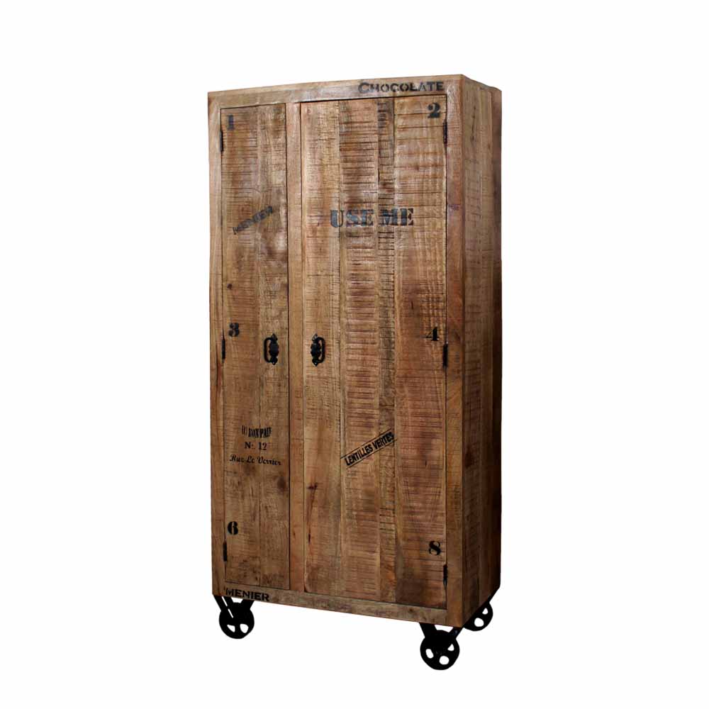 Industry Dielenschrank Indri aus Holz rustikal mit Schrift-Drucken