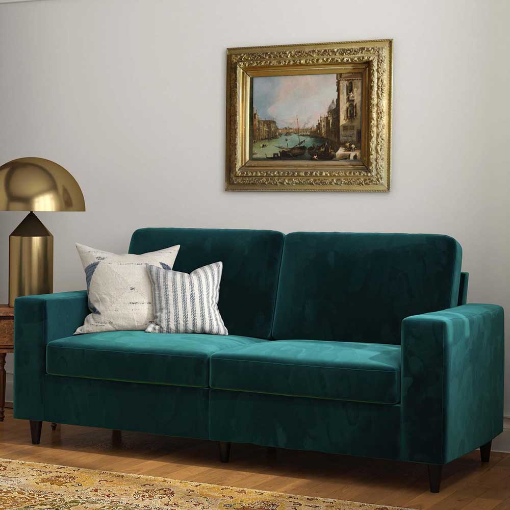 Wohnzimmercouch in Dunkelgrün Samt - Nistefan