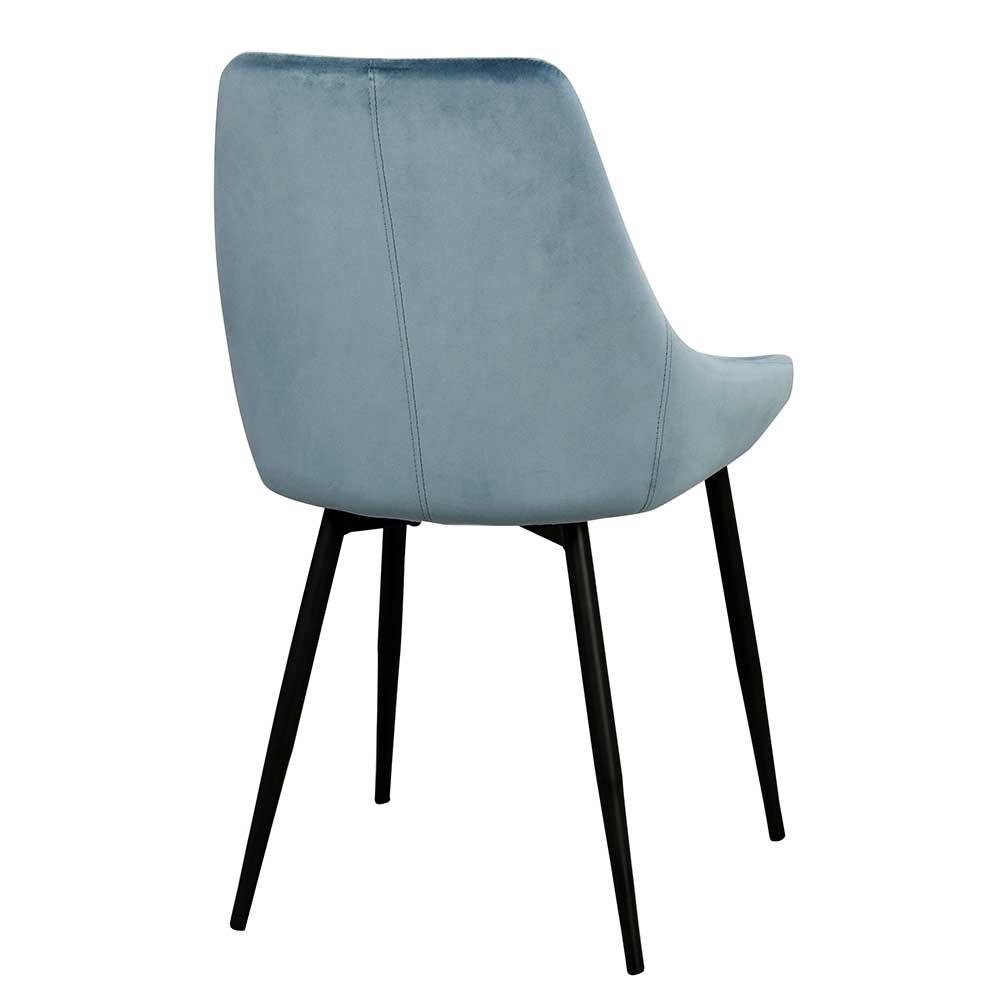 Blauer Samt Esszimmerstuhl schr -g von hinten, ergonomische R ckenlehne f R hohen Sitzkomfort (2er Set) Elisa