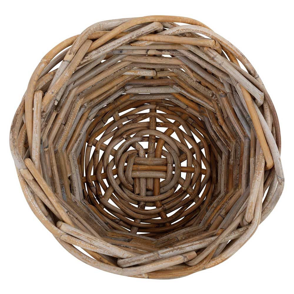 Rattan Korb graubraun von oben mit geflochtenem Boden für Wohnzimmer – Vodenas