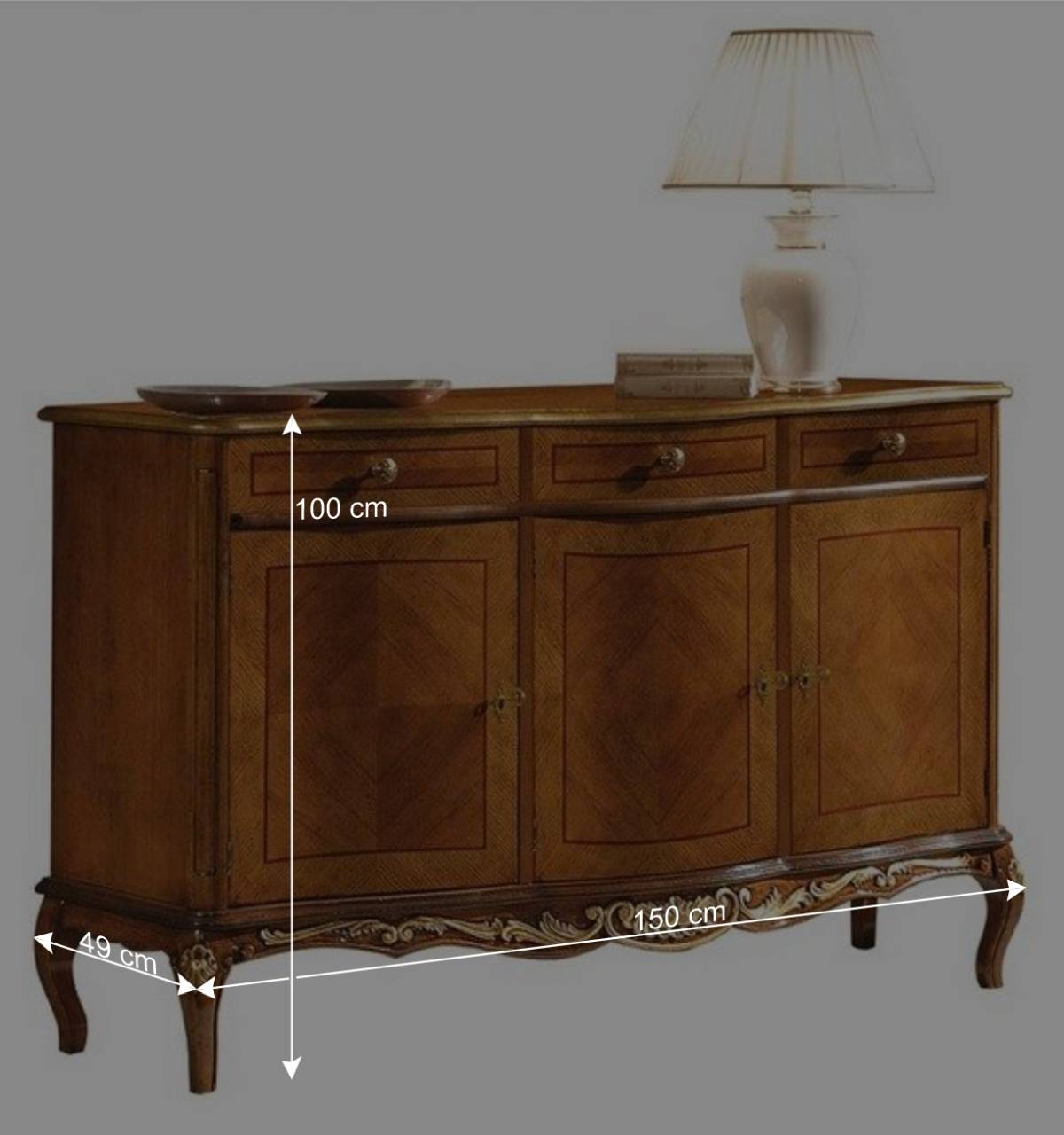 100 cm hohes Sideboard in Nussbaum & Gold - Aciara