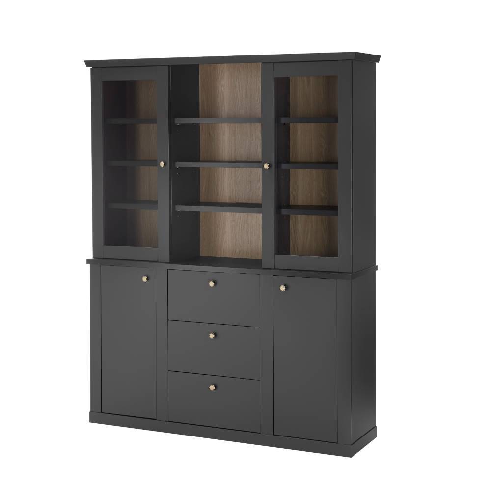 Modern Country Vitrinenschrank in Mattschwarz - Lulumo