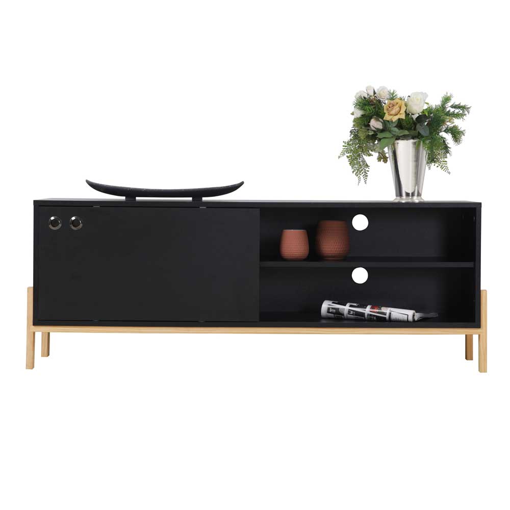 140x52x35 TV Lowboard in Schwarz & Pinie Natur - Estrevin