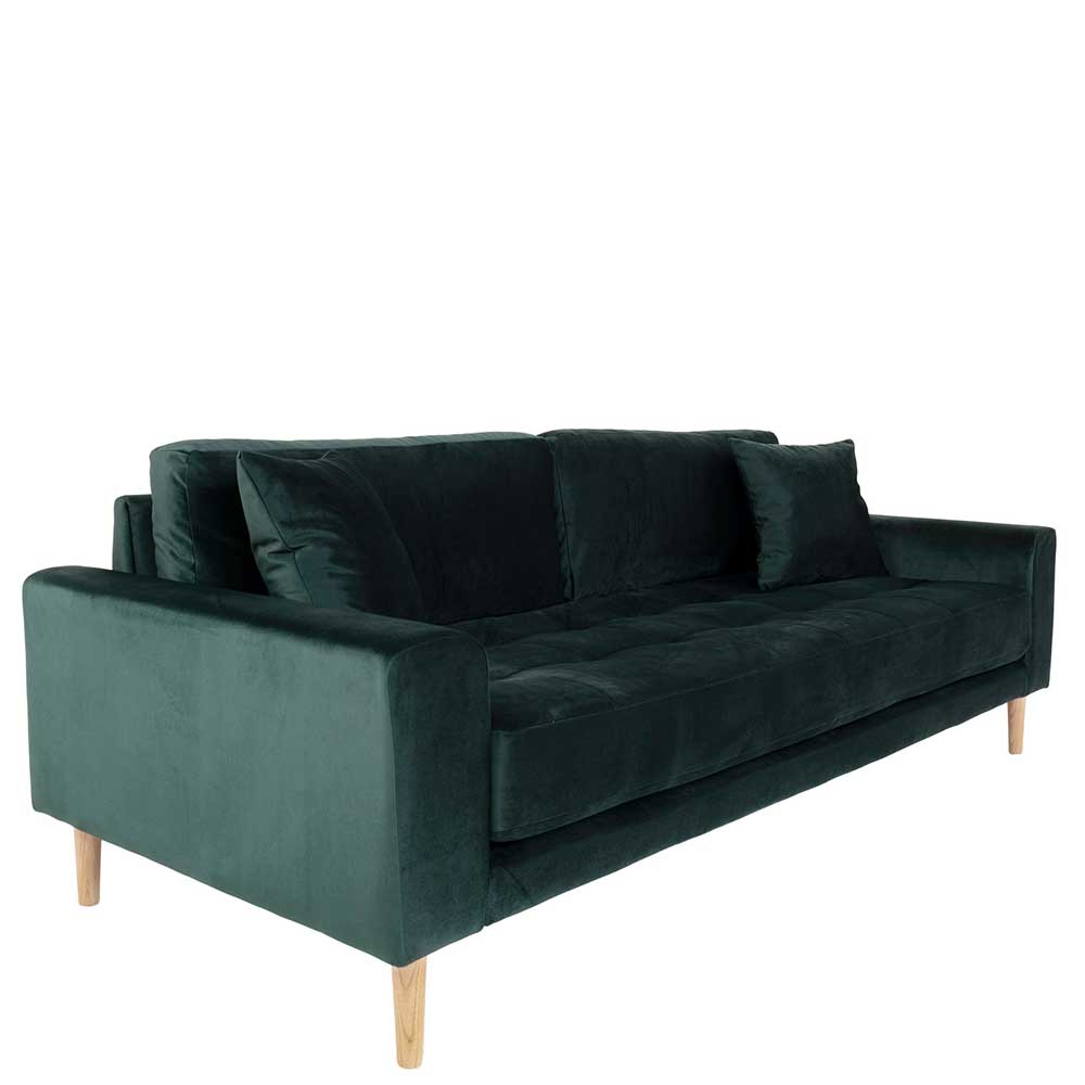 Dunkelgrünes Samtsofa mit zwei Kissen - Tangona