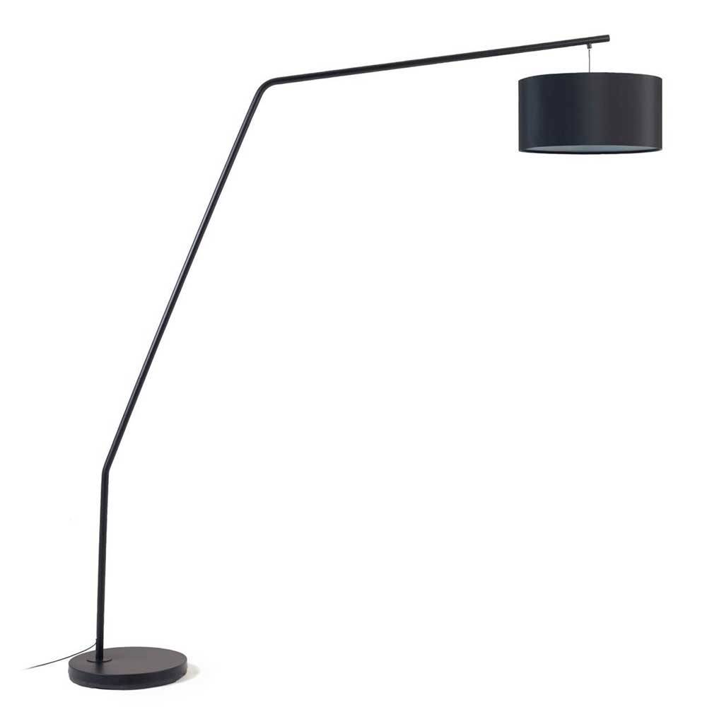 Moderne schwarze Bogenlampe mit rundem Textilschirm für stilvolles Wohnen – Juwan