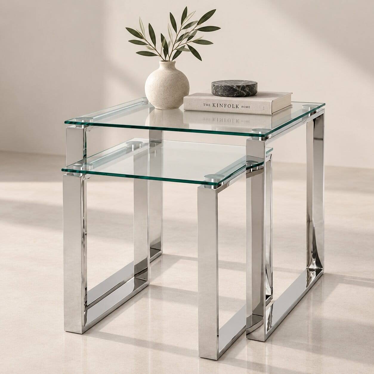 Quadratischer Satztisch aus Glas - Gatria (zweiteilig)
