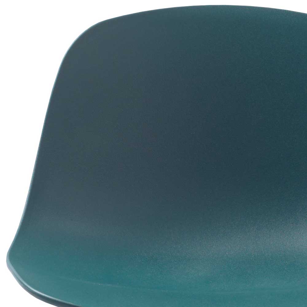 Ergonomisch geformte Sitzschale des Barstuhls aus petrolblauem Kunststoff – Sektinus