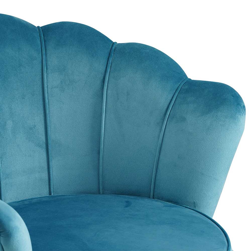 Retro Design Muschelsessel in Blau Samt - Desancto