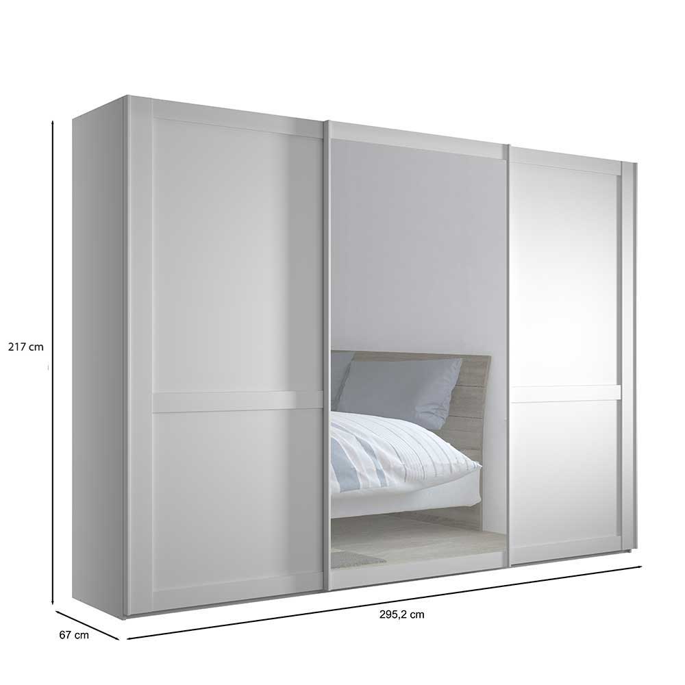 Weißer Schwebetüren-Kleiderschrank mit Spiegel und Breitenmaß 295,2 cm – Flinn