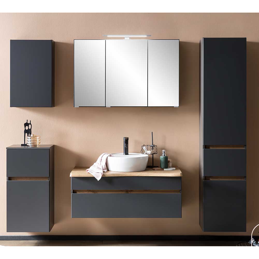 40x185x35 Bad Hochschrank in Grau mit Wildeiche - Agiruan