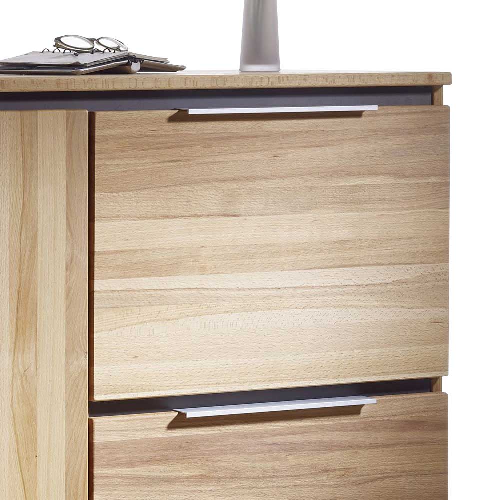 Schuhschrank aus Kernbuche mit zwei praktischen Holzklappen und modernen Metallgriffen – Leyrina