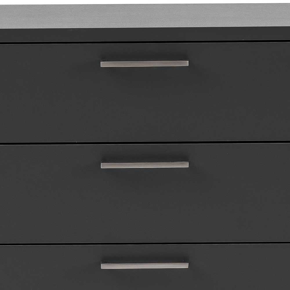 Drei geschlossene Schubladen der anthrazitfarbenen Flurkommode mit Metallgriffen – Loshos
