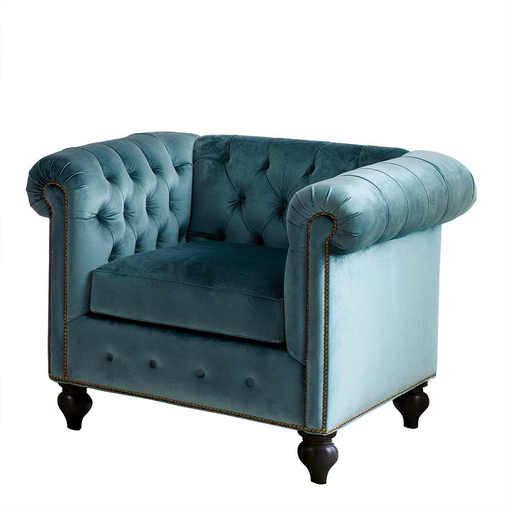 Samt Chesterfield Sessel in Petrol - Maduera