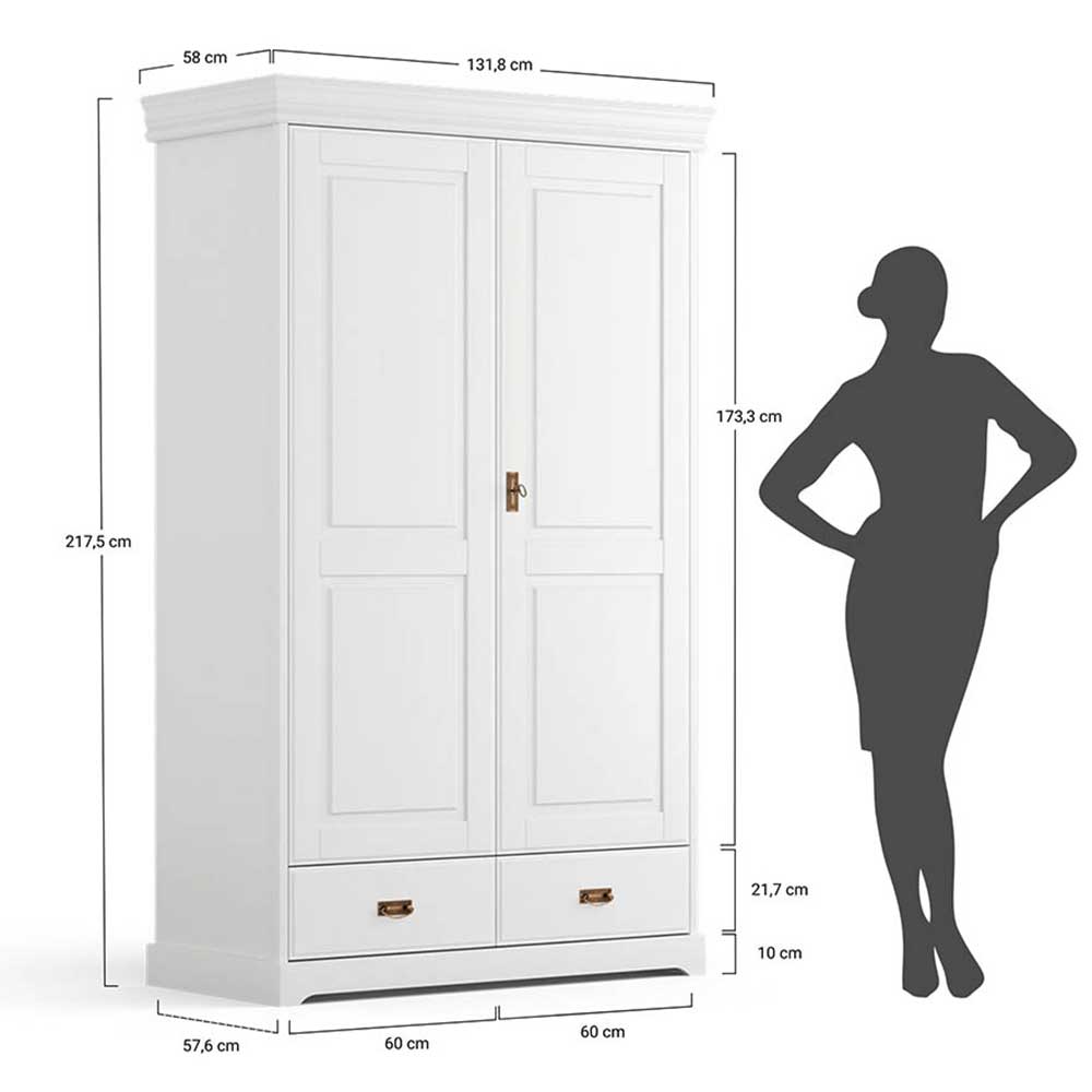 Landhaus Kombi-Schlafzimmerschrank in Weiß - Presto