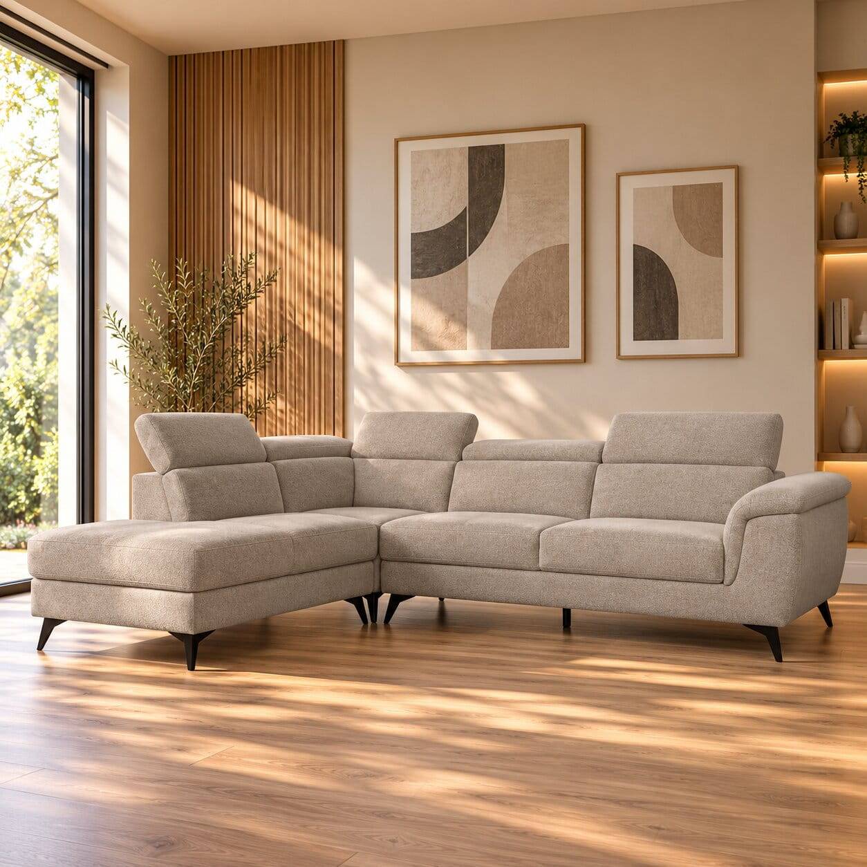Fünfsitzer Eckcouch in Beige - Hisa