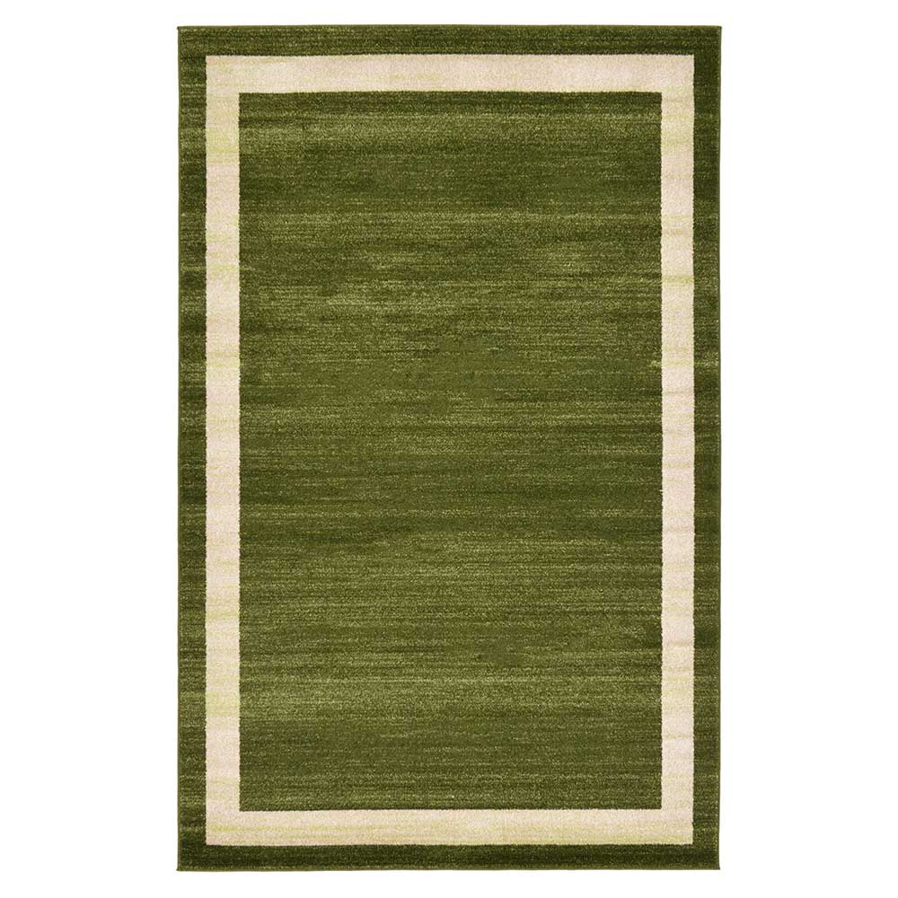 Teppich in Oliv Grün mit Rahmen in Creme - Loritana