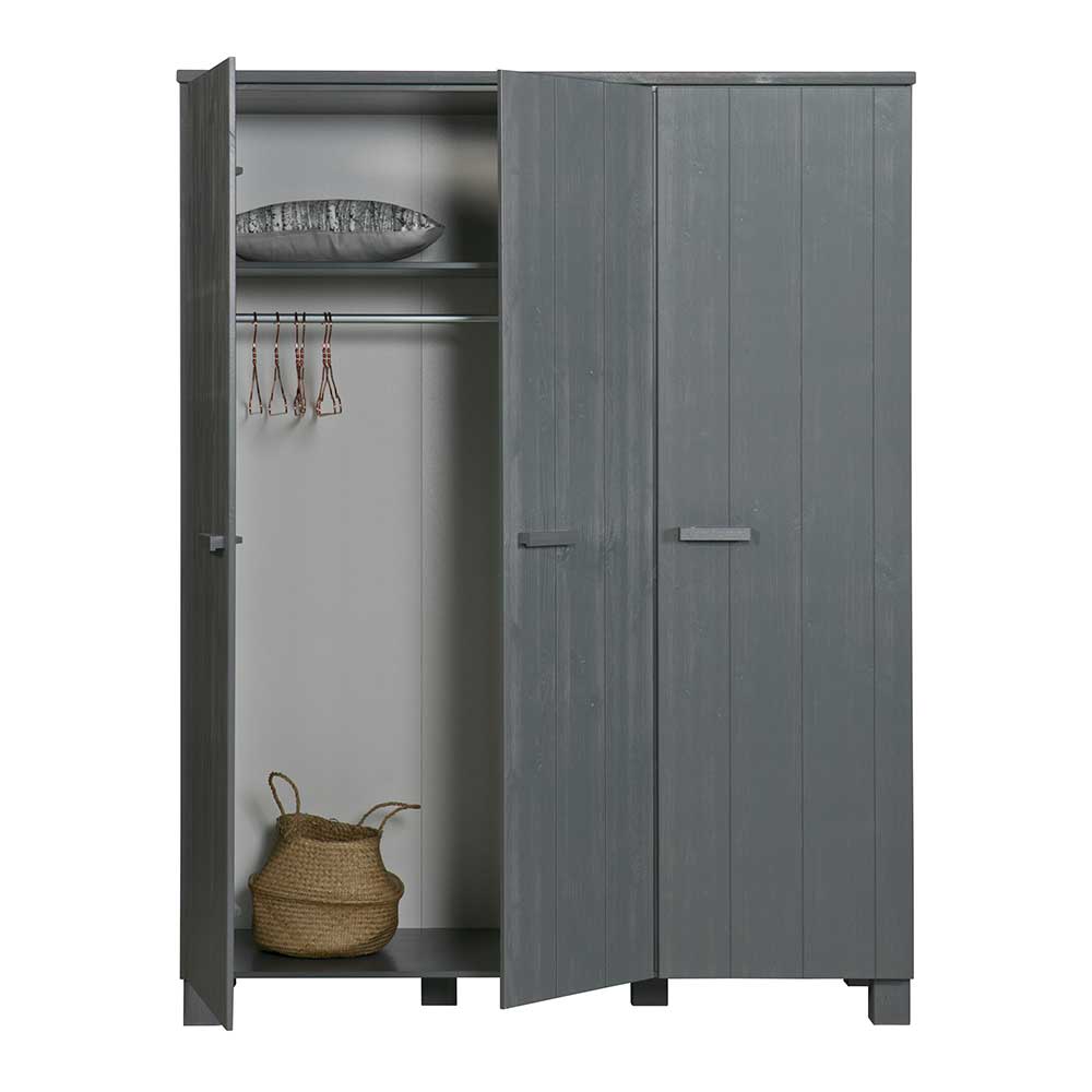 Kiefernholz Kleiderschrank in Dunkelgrau - Isnos