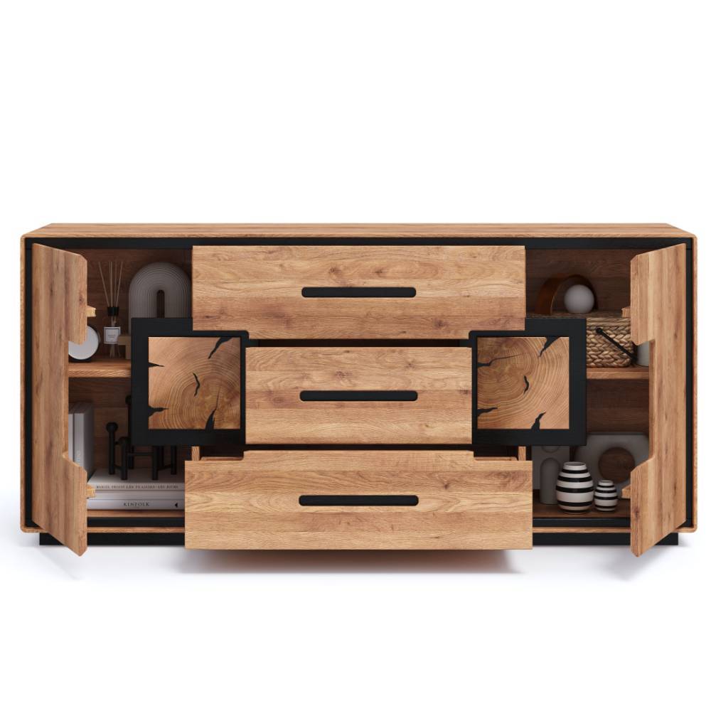 Sideboard in Wildeiche mit offenen Türen und praktischem Stauraum für das Esszimmer – Shipper