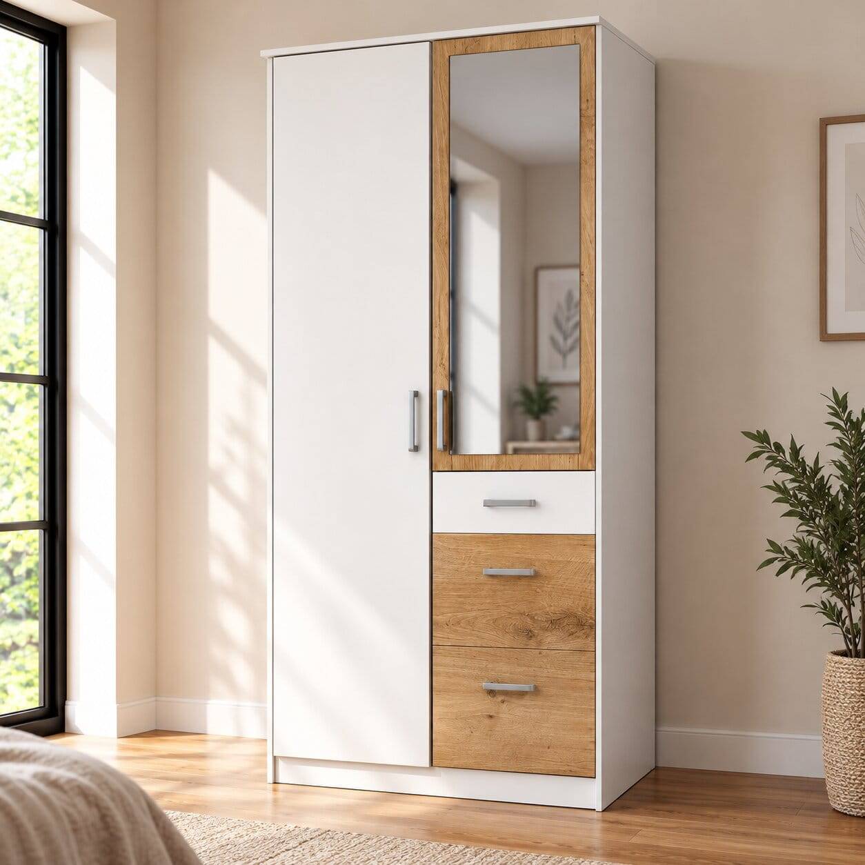 Schlafzimmerkleiderschrank mit Spiegel in Weiß - Calassina