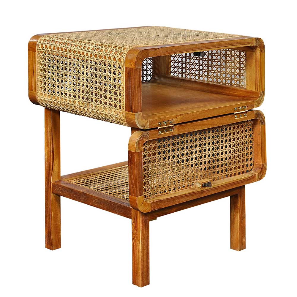 Teak Holz Nachtkommode mit Wiener Geflecht - Teako