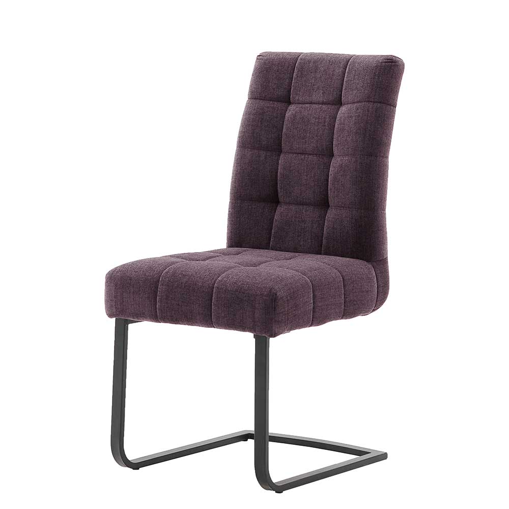 Eleganter Freischwinger Stuhl in Dunkelrot Chenille mit schwarzem Gestell im 2er Set – Nastellon