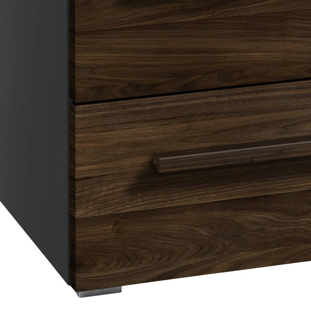 Kommoden-Detail mit dunkler Nussbaum-Schublade, Anthrazit-Korpus und silbernem Metallfuß – Pinza