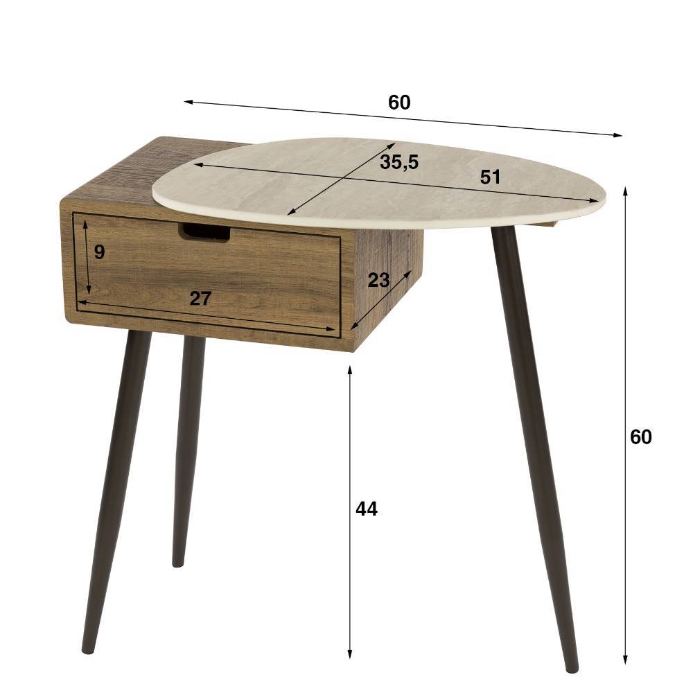 Design-Nachttisch mit Keramikplatte und Schublade Maße und Abmessungen – Voscona