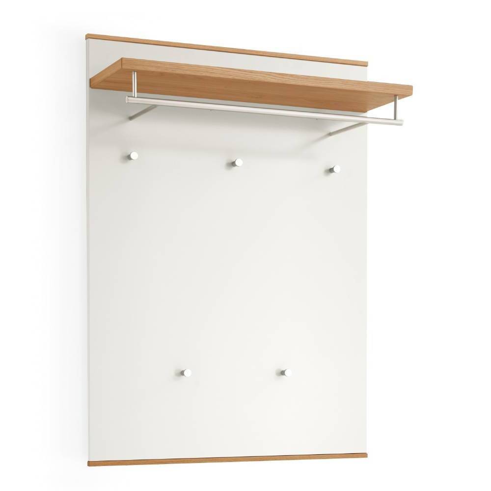 Komplette Wandgarderobe in Weiß mit Eiche Bianco Ablage, Kleiderstange und sechs Haken – Didesco