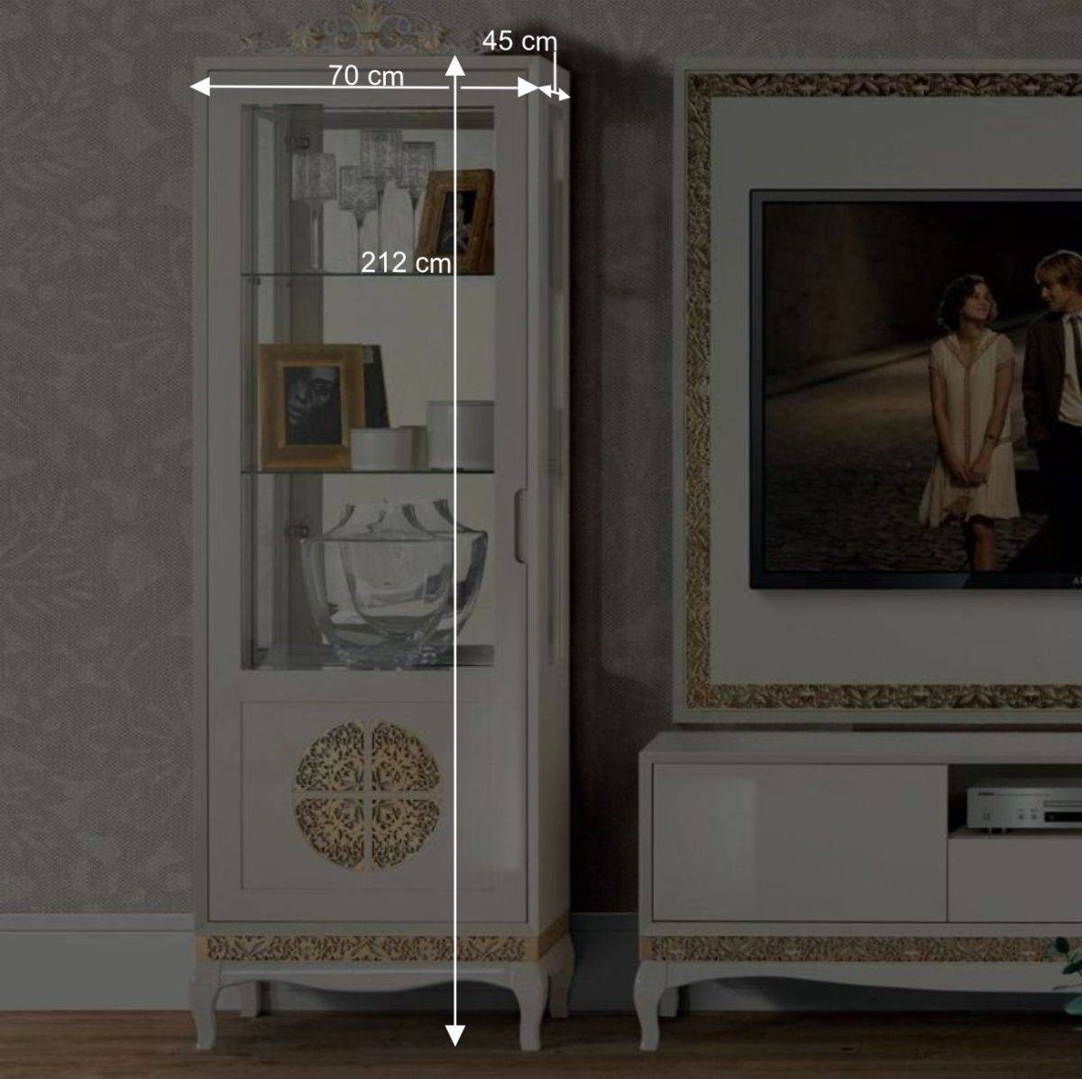 Design TV Wand in Weiß & Gold - Valganios (vierteilig)