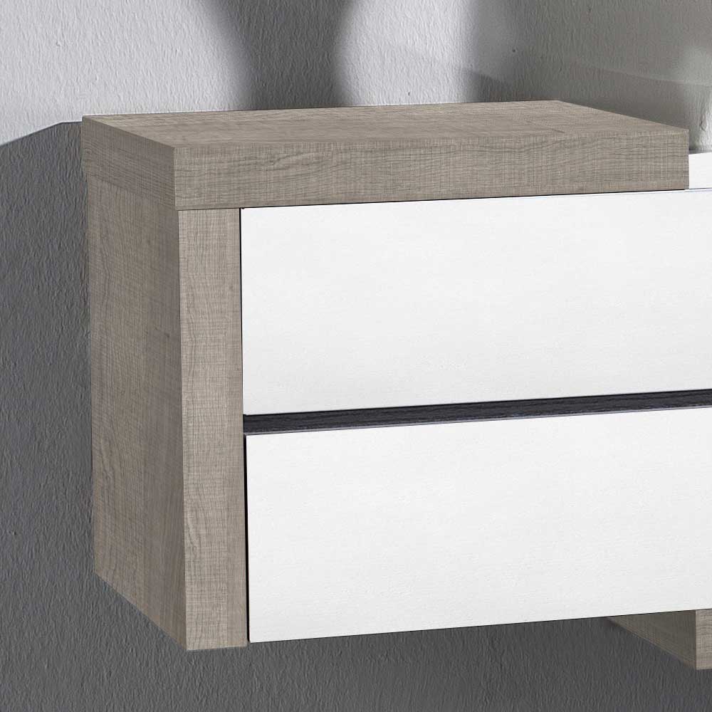 Hängende Schubladenkonsole in Holzoptik und Weiß, linke Seite mit Korpus – Murez